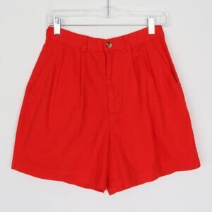 Vintage Red Cotton Pleated High Waist Shorts Size 10